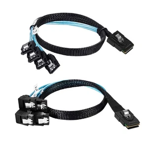 Mini SAS Cable SFF-8087 To 4 SATA3.0 Straight/Elbow 7PIN Hard Drive Data Cable - Picture 1 of 18