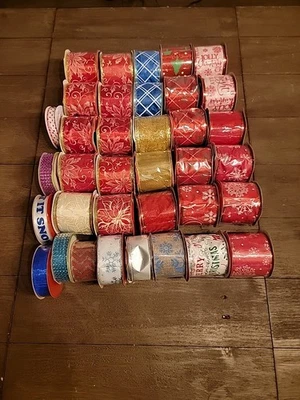 36 NEW Ribbon Rolls Christmas Winter Snowflake Wire Ribbon Decrotive - Image 1 of 4