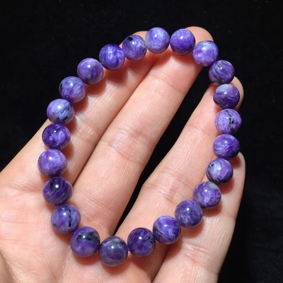 7.5mm Natural Purple Charoite Gemstone Round Beads Bracelet AAAA - Image 1 of 4