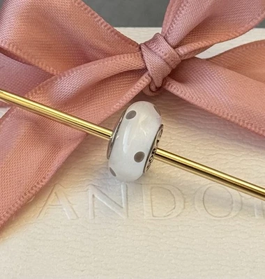 Original Pandora Murano „weiß mit Punkten“ 925 silber #790602 - Bild 1 von 3