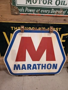 Original MARATHON Gas Öl Metall doppelseitig Porzellan. - Bild 1 von 2