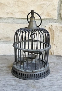 Vintage Brass Small Bird Cage with Swing & Feeders 9" Tall - Picture 1 of 7