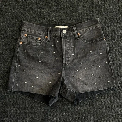 Levi’s Women’s Wedgie Short Shorts 28 Black Studded Cuttoff 3” Inseam - Image 1 of 4