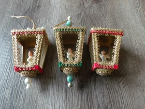 VINTAGE 3 LANTERNS WITH ANGELS ORNAMENTS - Picture 1 of 2