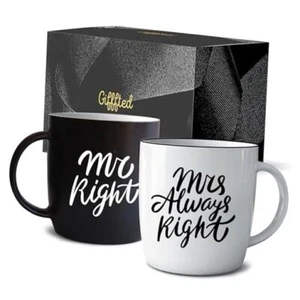 Mr Right Mrs Always Right Coffee Mugs Gifts Ideas for Couples, Black/White - Picture 1 of 7