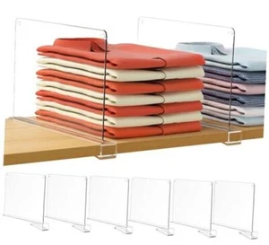 6 Pack Closet Organizers and Storage Shelf Dividers, Vertical 6 PCS Clear - Picture 1 of 7