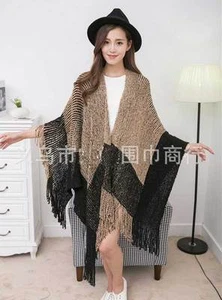 Women Poncho Stole Cape Shrug Wrap Shawl Jacket Jumper Sweater Knit Cardigan Big - Picture 1 of 21