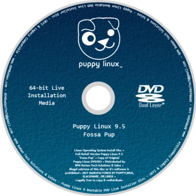 Puppy Linux 9.5 Installation Disc: BOOTABLE, LIVE FOSSA PUP LITE LINUX SLACKWARE - Image 1 of 2