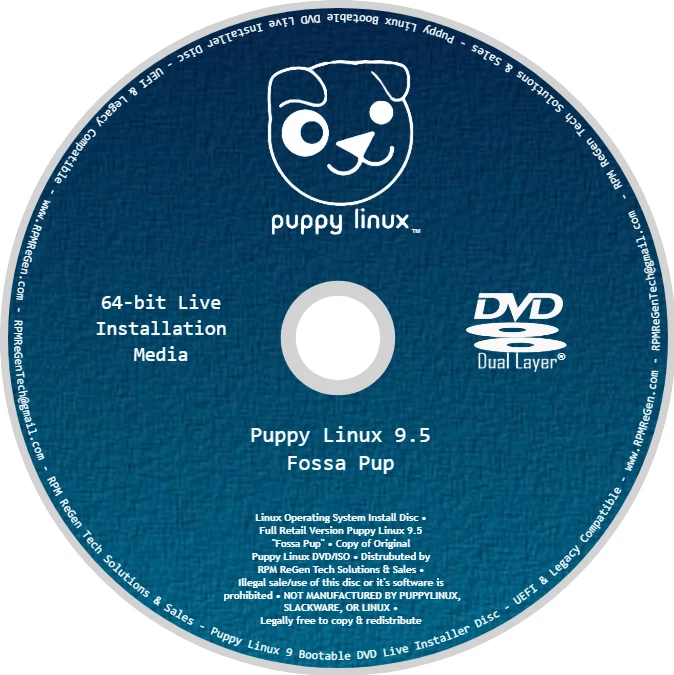 Puppy Linux 9.5 Installation Disc: BOOTABLE, LIVE FOSSA PUP LITE LINUX SLACKWARE - Image 1 of 2