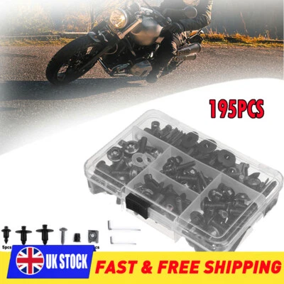 195x Black Fairing Bolts Nuts Kit for Motorcycle Sportbike Fastener Clips Screws - Image 1 of 4
