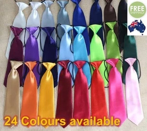 Baby Boy Formal Wedding Solid Self Colour Elastic Tie School Necktie Kids Child - Picture 1 of 26