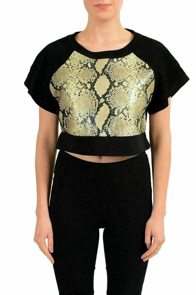 Just Cavalli Women's Suede Leather Snake Print Cropped Top US S IT 40 - Photo 1/4