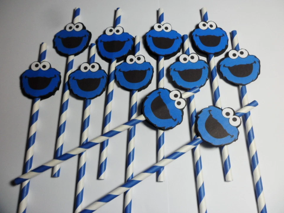 Cookie Monster Favors, Chevron Pajitas/favores de fiesta/bebidas JUEGO DE 10 Foto 1 de 4