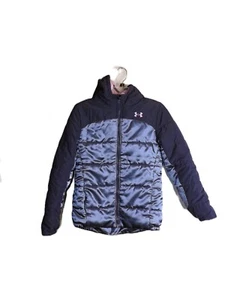 Under Armour UA Puffer Jacket Coat Hooded Girls Purple Color Block YLG - Picture 1 of 9