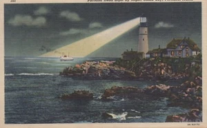 Portland Head Light di notte, Casco Bay - Portland, Maine - biancheria affrancata - Foto 1 di 3
