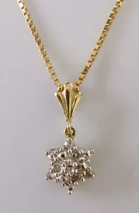 Gold Diamond Necklace - 9ct Gold Multi Diamond Star Shape Pendant & Gold Chain - Picture 1 of 11