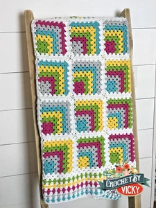Handmade Crocheted Unicorn Granny Square Afghan Rainbow Bright Geometric 76X46 - Picture 1 of 4