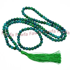 Green Azurite Chrysocolla 108 Prayer Beads Buddhist Mala Necklace Bracelet Set - Picture 1 of 10