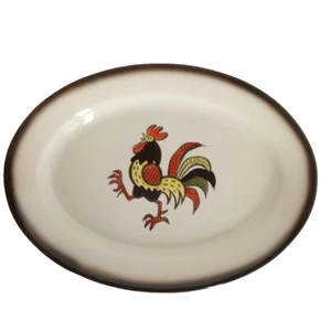 Vtg Metlox Poppy Trail Red Rooster Oval Serving Platter 13.5" Brown Border USA - Picture 1 of 5