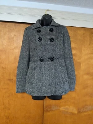 Женское двубортное гороховое пальто H2j черно-белое твидовое размер S - Изображение 1 из 4