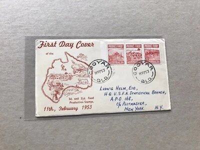 Australia 1953 FDC + Food Production Red #SG258-260 +Scarlet Map Cachet  - Image 1 of 2