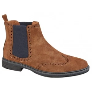 Goor Mens Suede Leather Brogue Smart Dress Dealer Chelsea Boots Tan Brown Navy