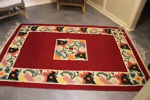 Southwestern Mexican Blanket Rug Wall Hanging Textile 84" x 56" Hand Loomed - Picture 1 of 11