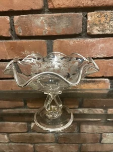Vintage Silver City Flanders Glass Candy Dish Compote Poppy Overlay Pre-owned - Picture 1 of 7