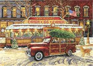 Kit de punto cruzado ~ Design Works Route 66 restaurante de Navidad #DW5926 - Imagen 1 de 4