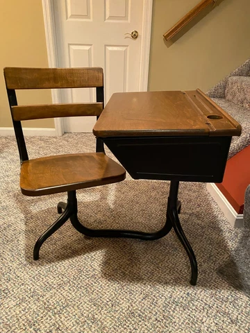Vintage Antique Child's School Desk-1930's - 1950's-Swivel Seat-RH Inkwell Cover