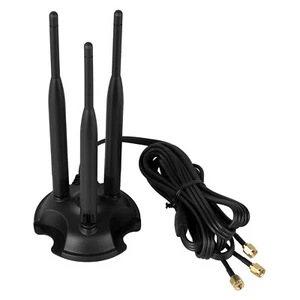 PC WiFi BT Antenna Triple 6dBi Wireless Network Aerial RP-SMA Extension Cable - Afbeelding 1 van 8