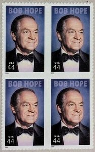 Bob Hope Stamps- Block of 4; Scott #4406, Mint Never Hinged, 44 cents - Picture 1 of 3