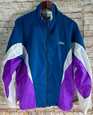 Vintage 90s ASICS Full Zip Colorblock Packable Windbreaker Jacket ~ Mens L / XL - Image 1 of 4
