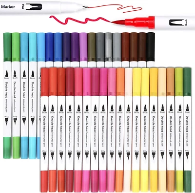 Dual Brush Pens Set of 36 Fine 0.4mm and Brush Tip Markers for Coloring and Jour - image 1 of 4