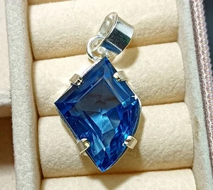 Certified 31.65 CT Natural Blue Sapphire Loose Gemstone Pendant In 925 Silver - Picture 1 of 13