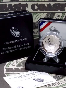 2014 "P" BASEBALL Hall of Fame PROOF Commemorative SILVER Dollar $1 Box & COA - Picture 1 of 5