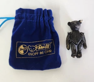 Oso de peluche articulado en miniatura Steiff Pewter con bolsa de terciopelo - negro (2) - Imagen 1 de 3