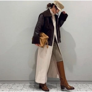 Zara Leather Knee High Block Heel Pull On Boots - Picture 1 of 15