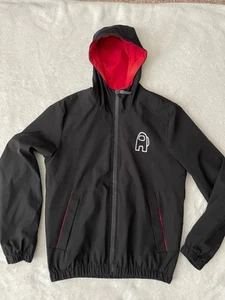 Among Us Hooded Zip Up Black Jacket with Red Lining and Imposter Graphic on Back - Picture 1 of 5