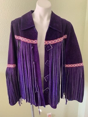 Vintage 60s 70s  Purple Suede Fringe Leather western Jacket Large - Image 1 of 4