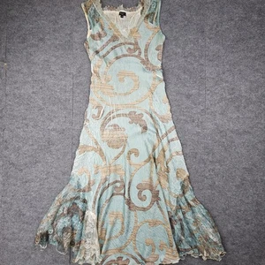 Komarov Dress Womens Medium Blue Satin Crinkle Lace Trim Fairy Romantic Coquette - Picture 1 of 9