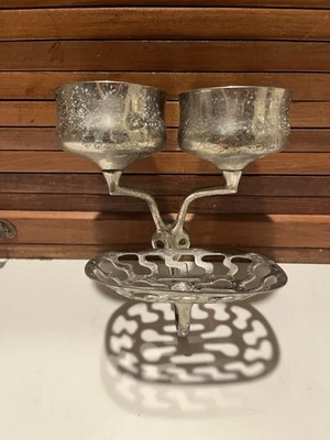 Antiguo portavasos doble de latón níquel antiguo accesorio de baño Art Deco Foto 1 de 4