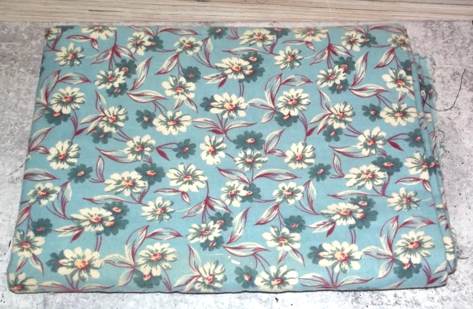 Vintage  Thimbleberries Flannel Fabric Blue with White Daisies 2 pieces B110 - Image 1 of 1