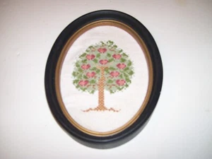 Vintage Counted Cross StitchFlowering Tree-8 1/2"" H x 5 1/2"" W Framed - - Picture 1 of 3