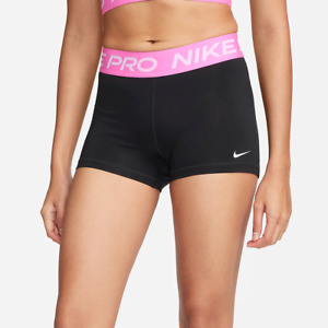 Nike Pro Women's 3" Dri-FIT Training Shorts Black Pink Size Large CZ9857-022