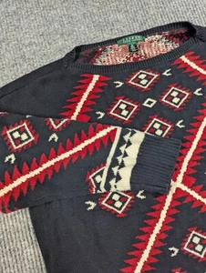 Vintage Lauren Ralph Lauren Sweater Womens 2X Black Red White Southwestern Knit - Picture 1 of 10