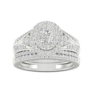 14k White Gold Round Cut 1Ct Diamond Bridal Set Ring Size 6 Clarity I2 - Picture 1 of 6
