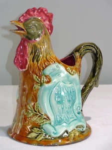 Antique Frie Onnaing Le Gaulous French Majolica Rooster Pitcher - Picture 1 of 5