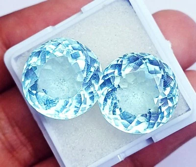 Пара сертифицированных драгоценных камней круглой огранки 22 карата + синий аквамарин Santa Maria россыпью H276 - Изображение 1 из 4