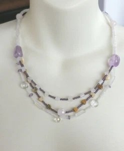 Vintage Artisan Handcrafted White Agate Purple Beads and Stones Necklace 20" - Picture 1 of 6